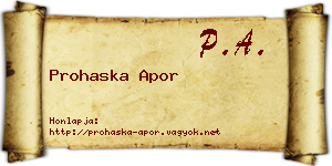 Prohaska Apor névjegykártya